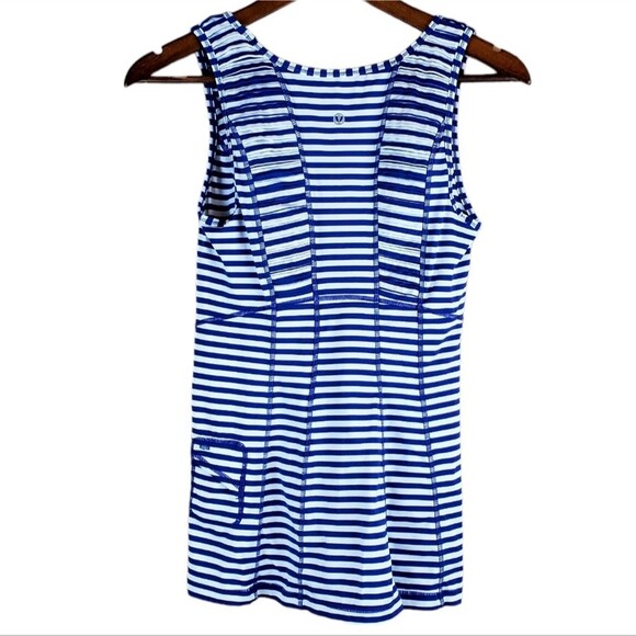 LULULEMON Run Stay On Course Blue and White Striped Tank Top Size 6 - Picture 3 of 6